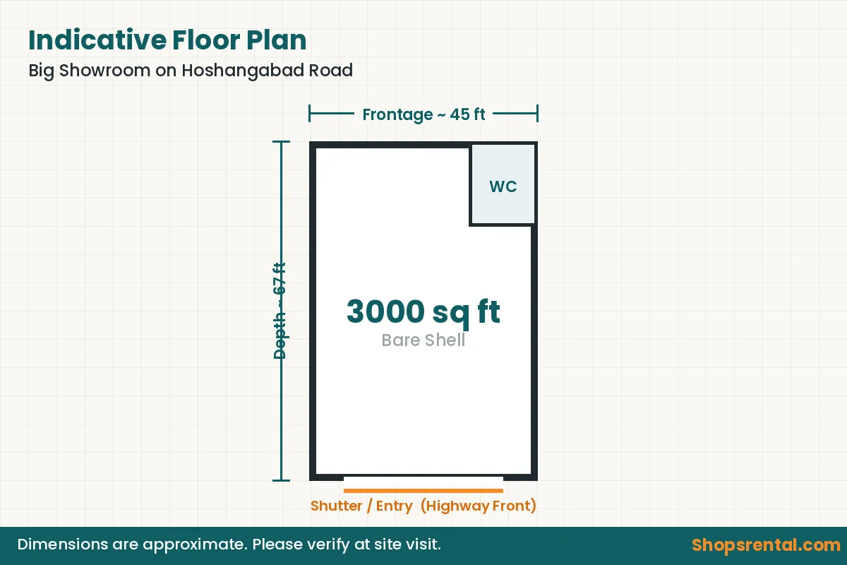 Big Showroom on Hoshangabad Road – indicative floor plan