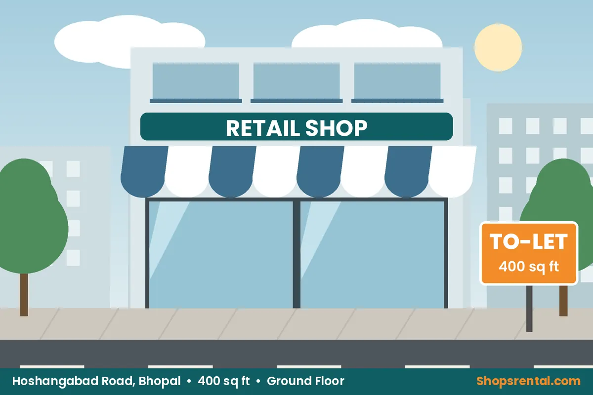 Corner Shop in Residential Township, Hoshangabad Road – 400 sq ft retail shops for rent in Hoshangabad Road, Bhopal