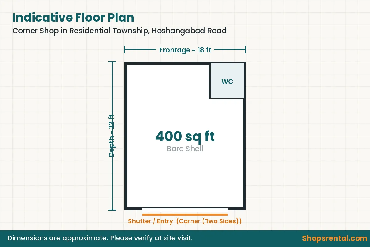 Corner Shop in Residential Township, Hoshangabad Road – indicative floor plan