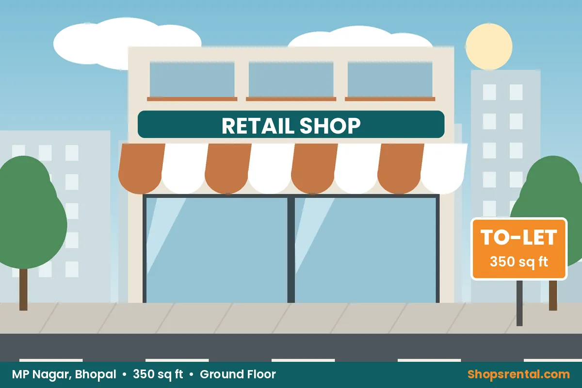 Ground Floor Retail Shop in MP Nagar Zone-I – 350 sq ft retail shops for rent in MP Nagar, Bhopal
