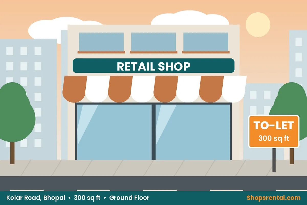 Main Road Shop on Kolar Road near Chuna Bhatti – 300 sq ft retail shops for rent in Kolar Road, Bhopal