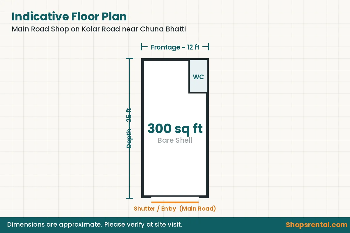 Main Road Shop on Kolar Road near Chuna Bhatti – indicative floor plan
