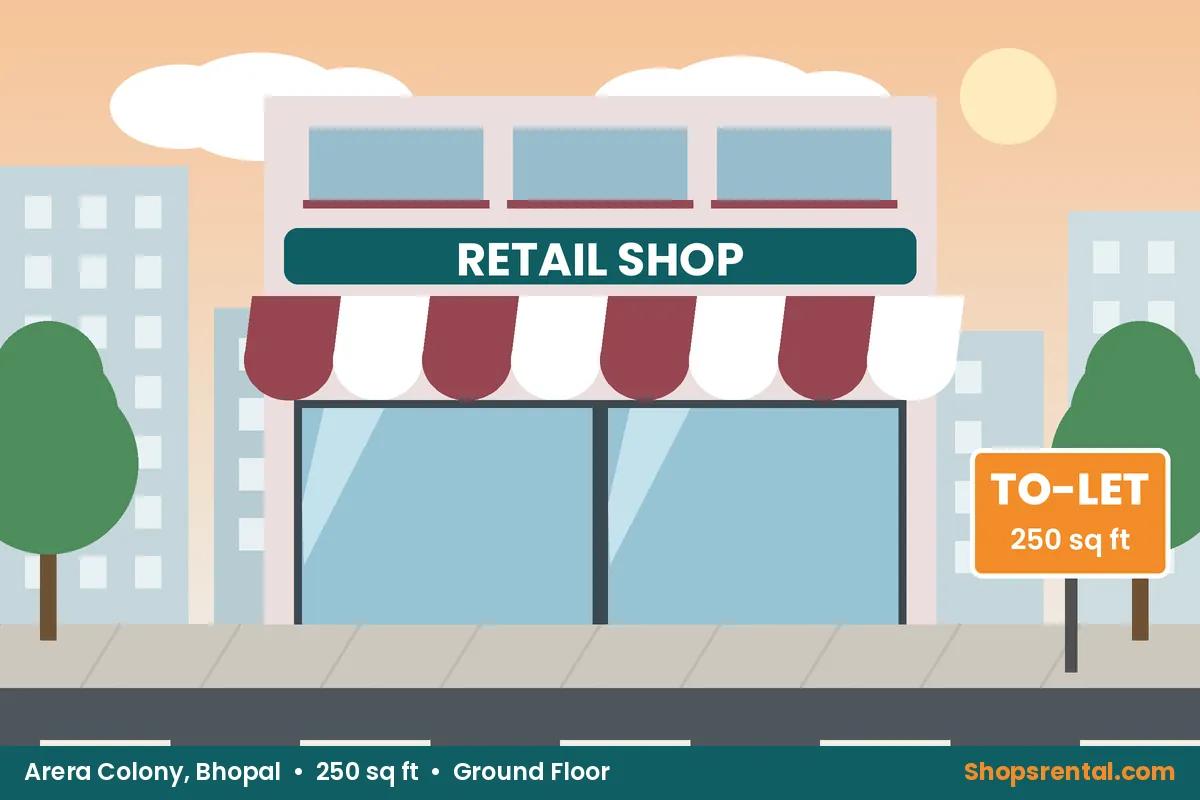 Prime Shop in 10 No. Market, Arera Colony – 250 sq ft retail shops for rent in Arera Colony, Bhopal