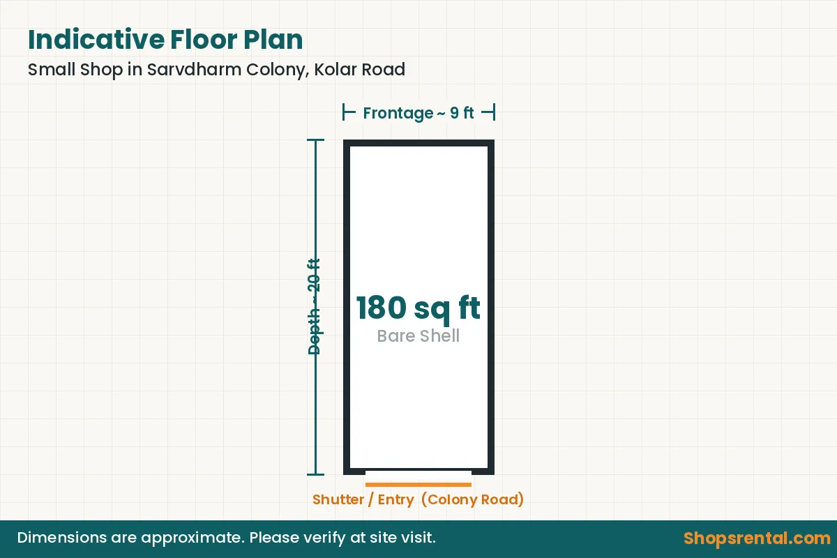 Small Shop in Sarvdharm Colony, Kolar Road – indicative floor plan